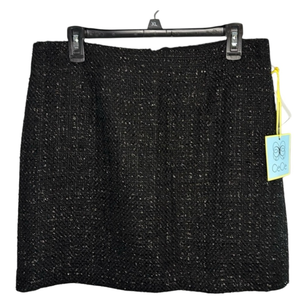 CeCe Black Metallic Tweed Mini Skirt